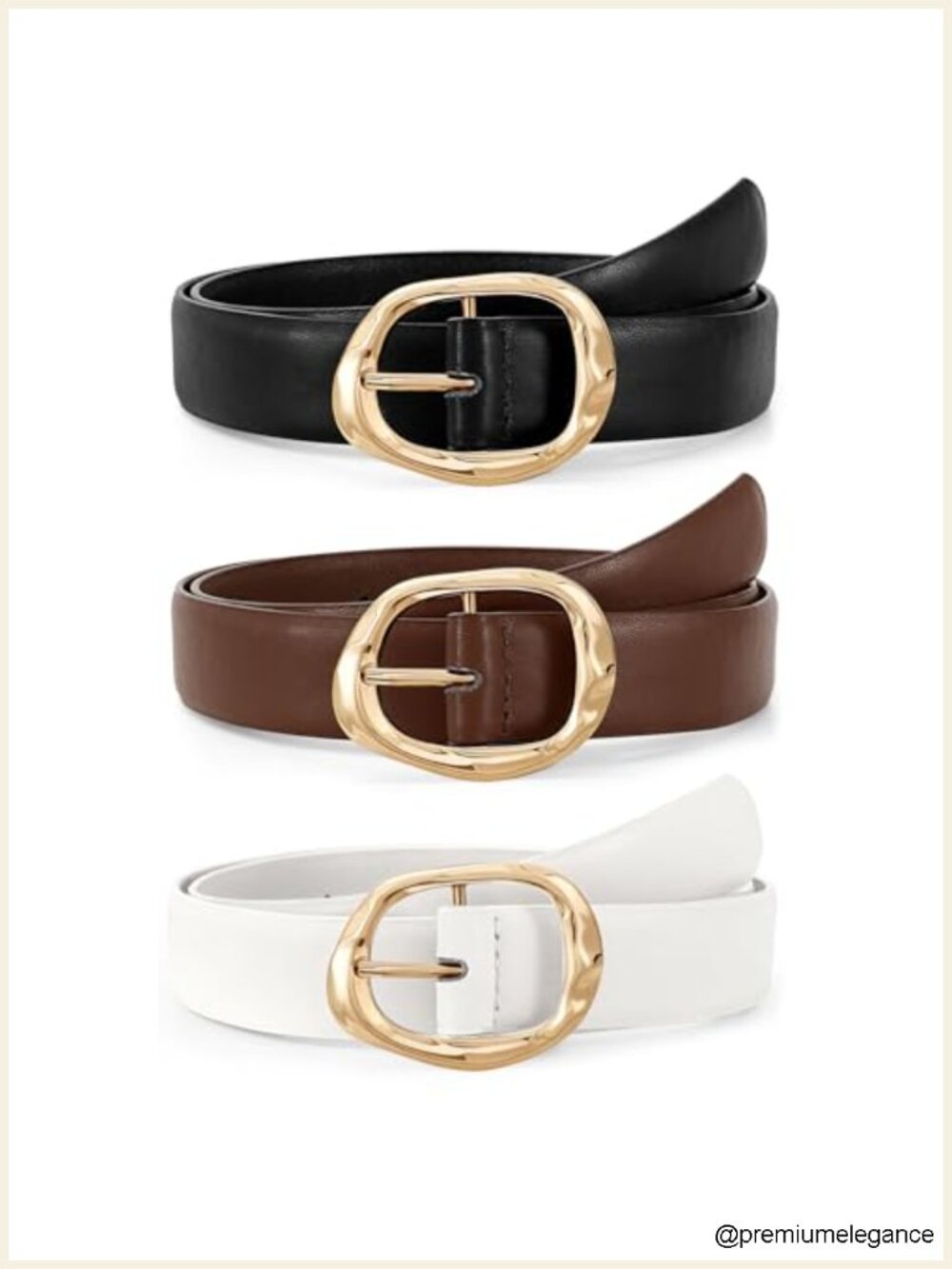 3 Pack Faux Leather Women Belts with Gold Buckle Casual Fashion Belt